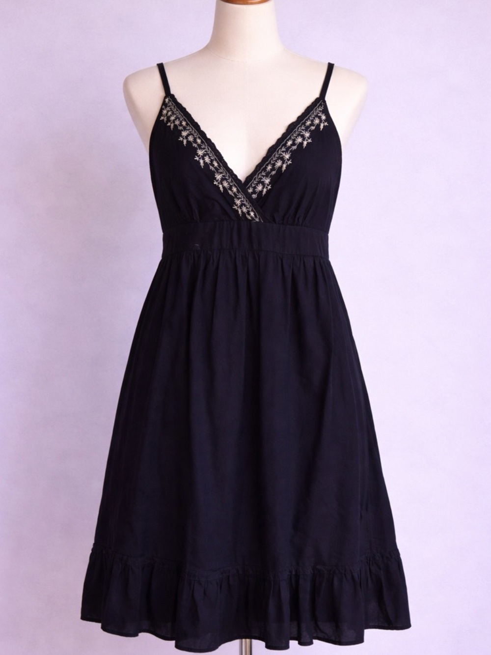 Faded Glory Embroidered V-Neck Dark Navy Sundress